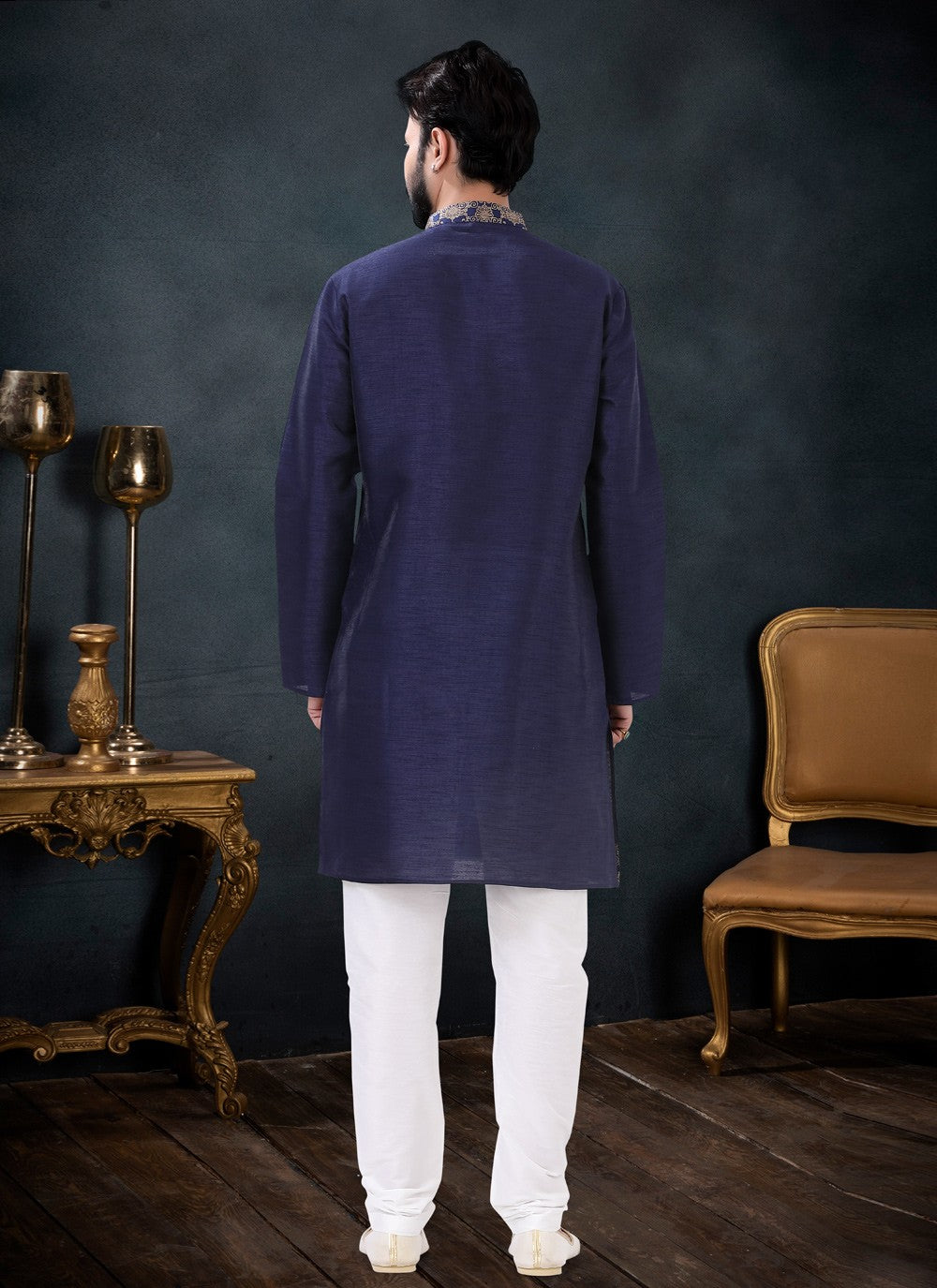 Patch Border Silk Blue Kurta Pyjama - M4447