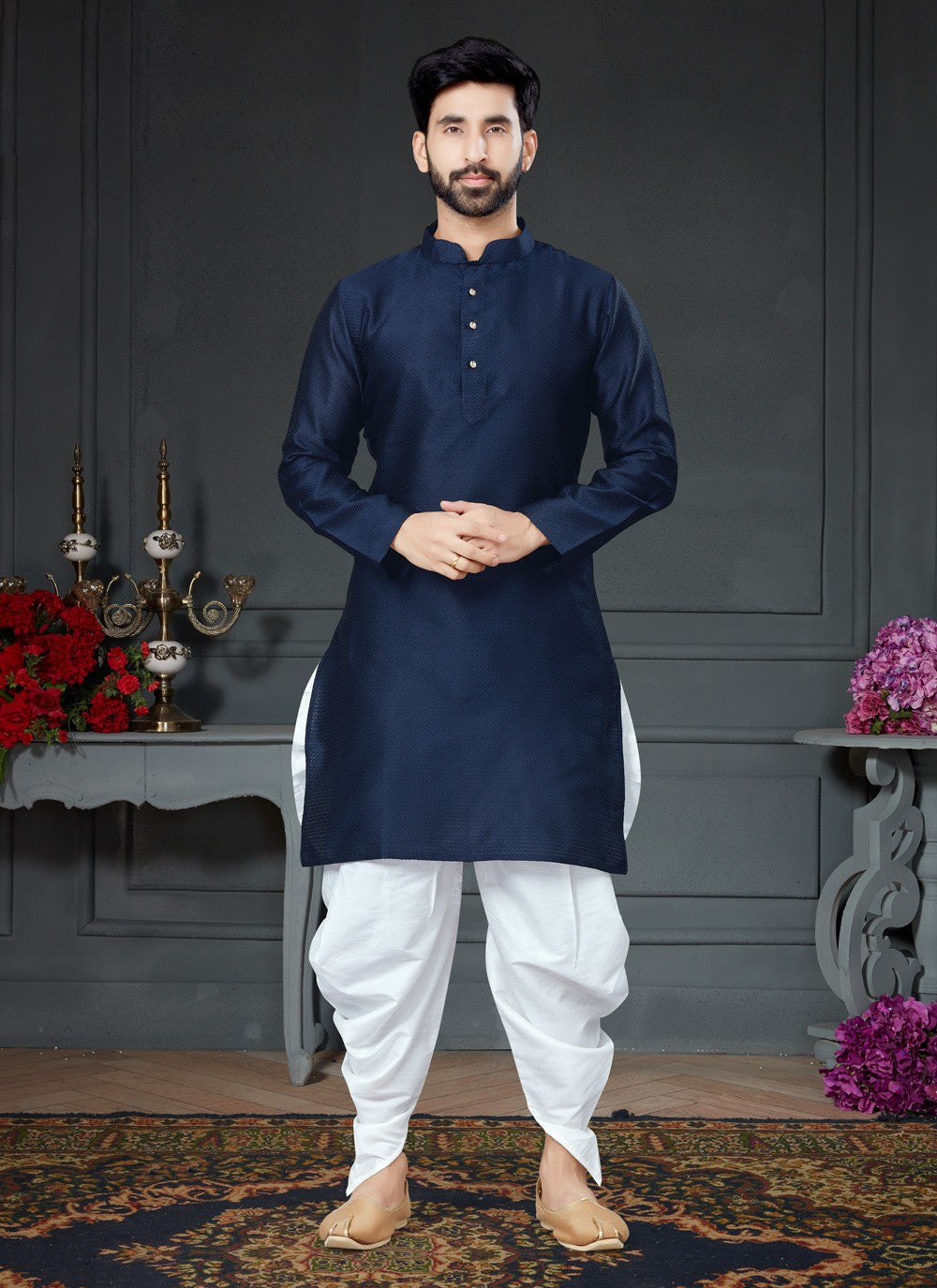 Woven Silk Blue Dhoti Kurta - M4156