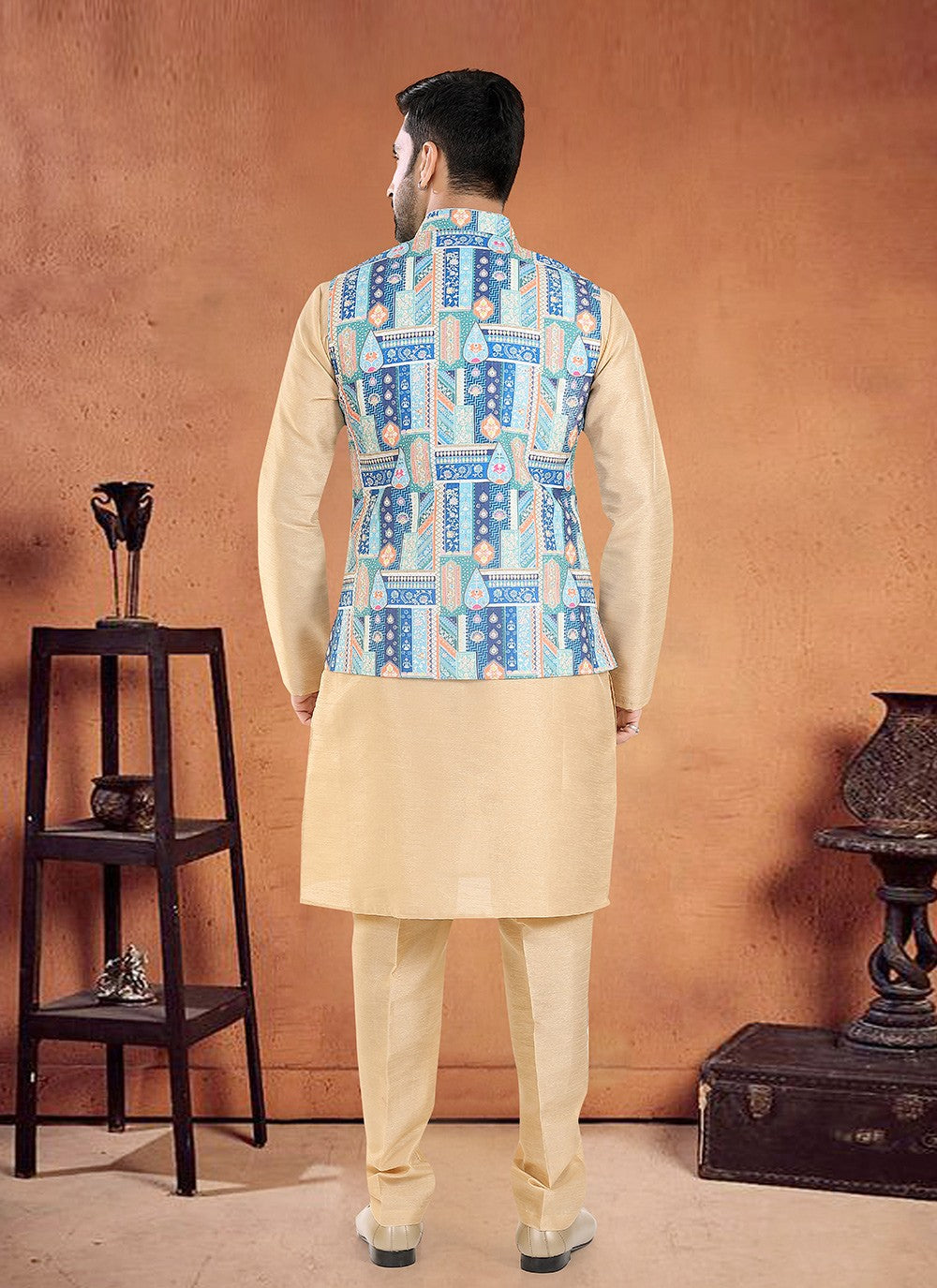 Embroidered Silk Blue Kurta Payjama With Jacket - M8135