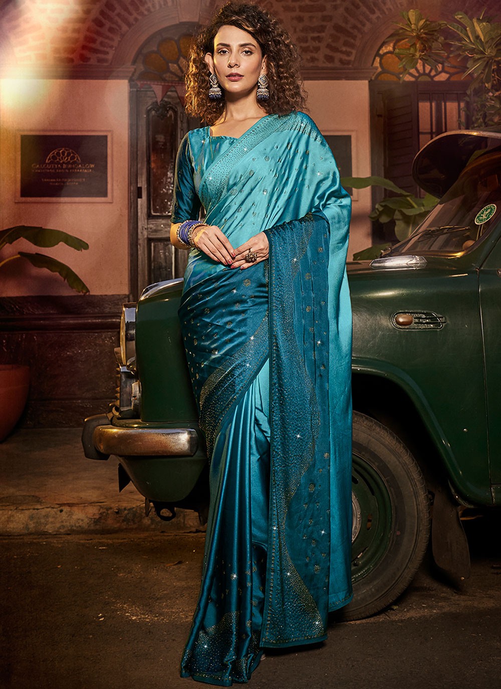 Classic Swarovski Georgette Satin Saree - S3944