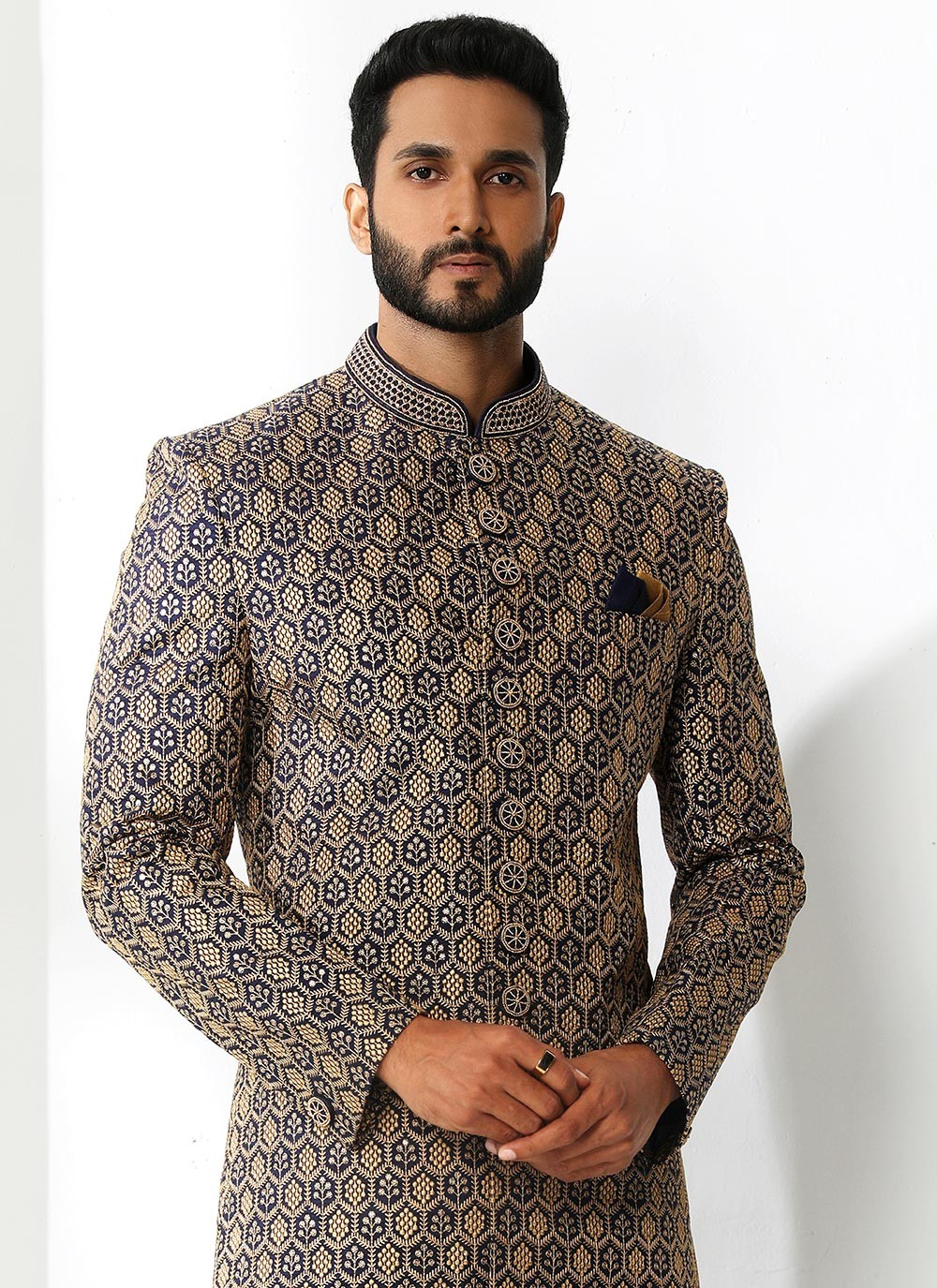 Machine Embroidery Art Silk Blue Sherwani - M4138