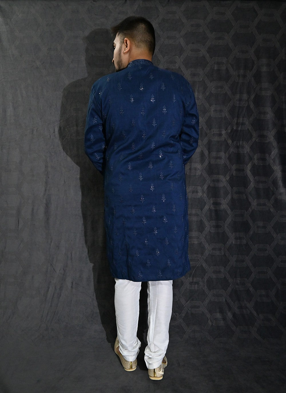 Embroidered Silk Blue Kurta Pyjama - M6193