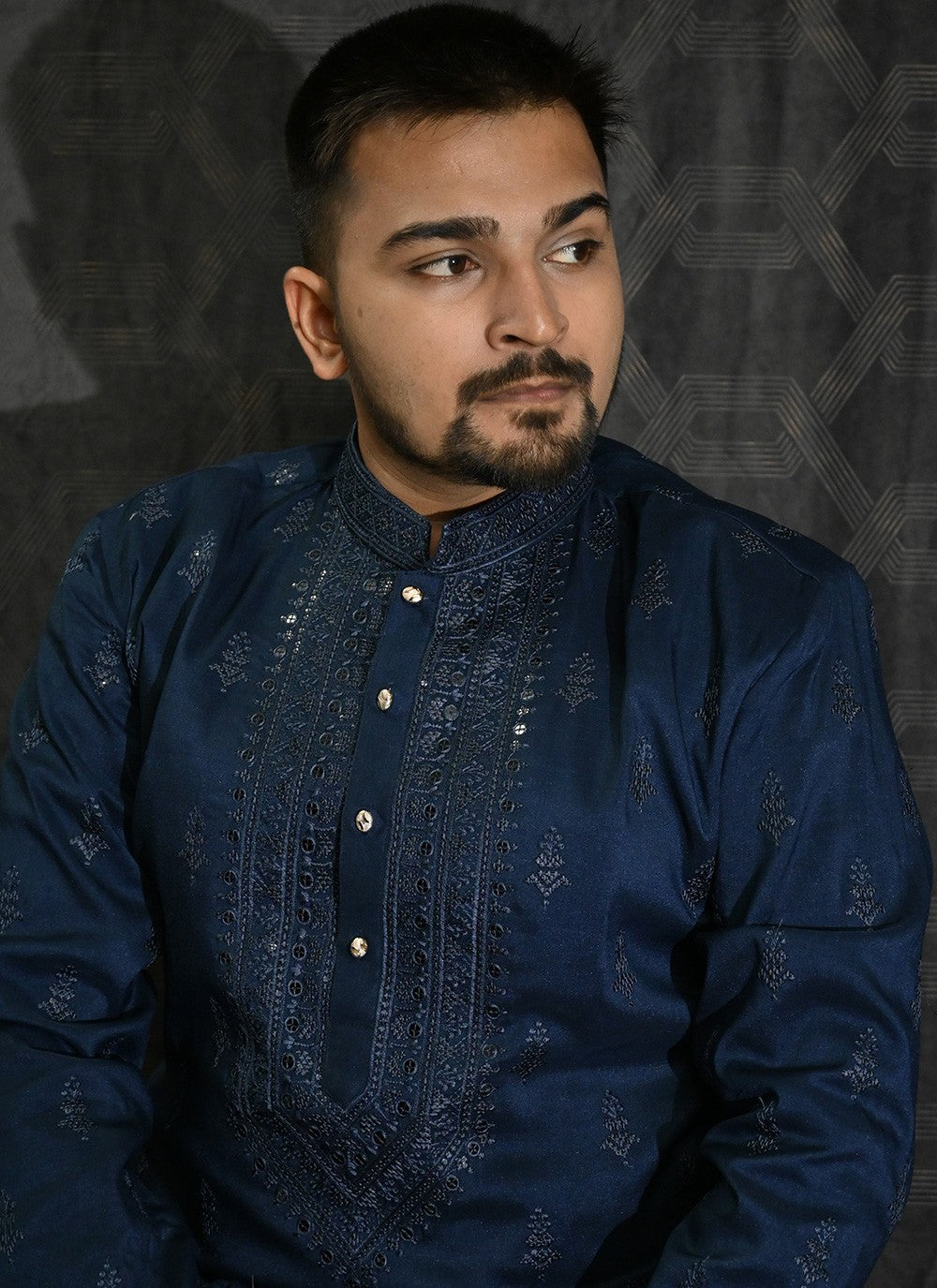 Embroidered Silk Blue Kurta Pyjama - M6193