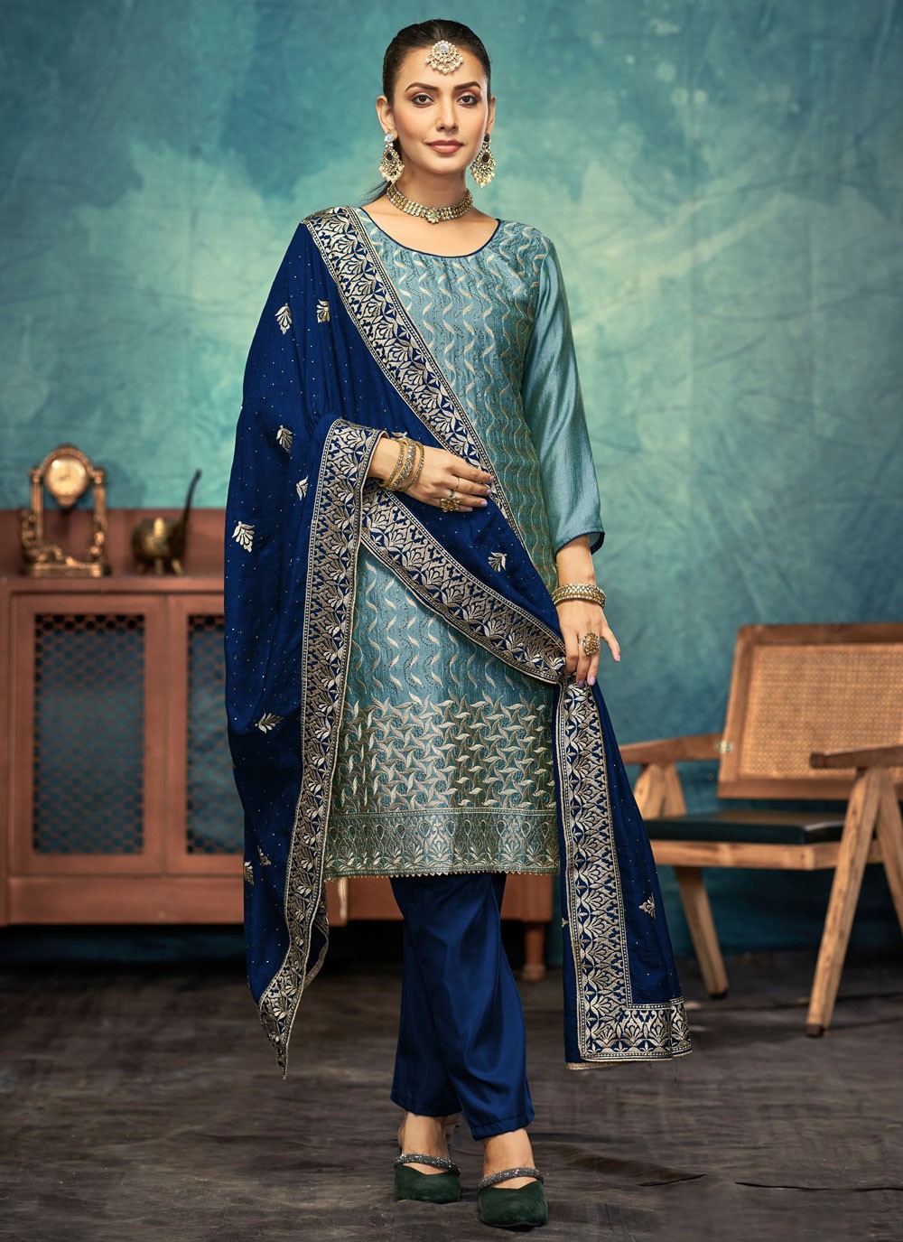 Embroidered Vichitra Silk Salwar Suit - T4547