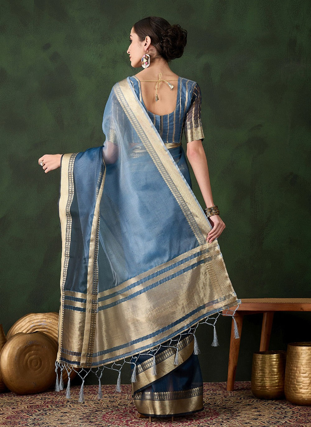 Classic Jacquard Work Khadi, Organza Wine Saree - S10824