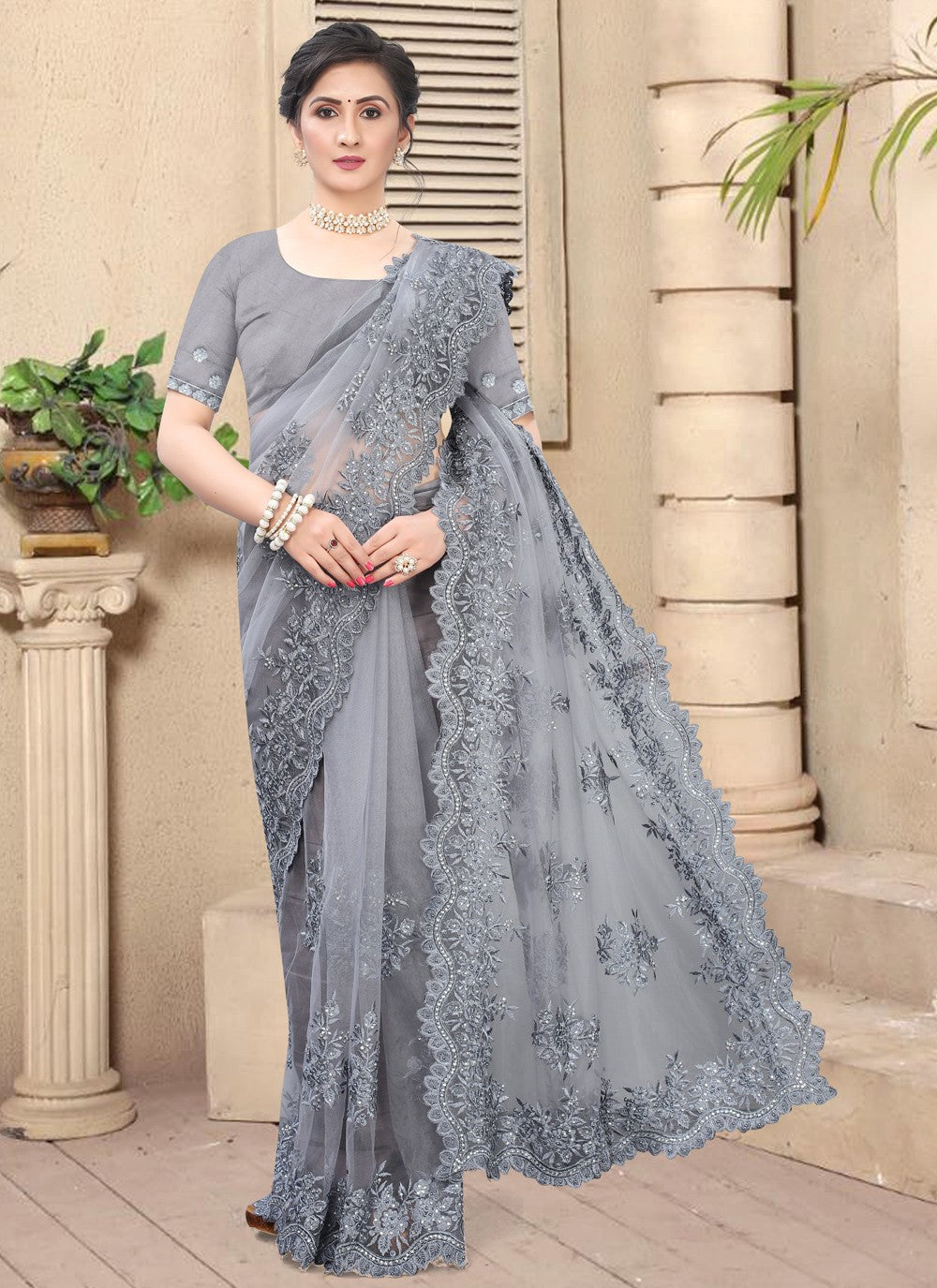 Bollywood Style Embroidered Net Saree - S0514