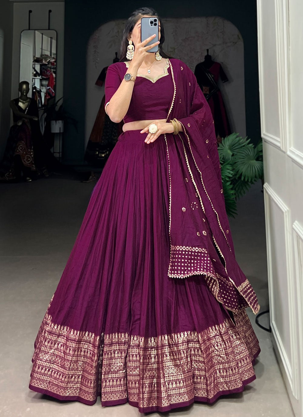 Border Work Chanderi A - Line Lehenga - L2742