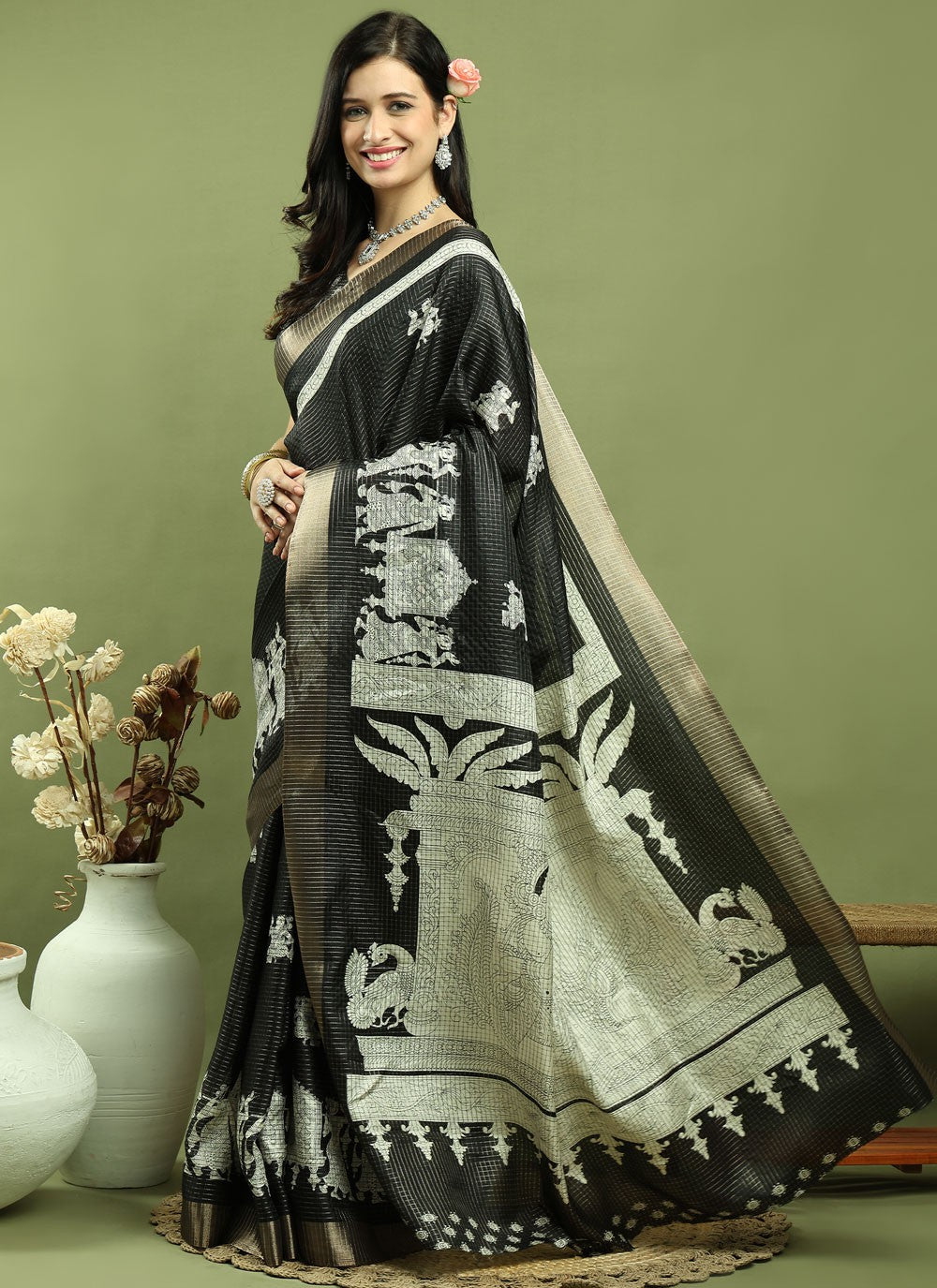 Classic Border Work Silk Blend Saree - S9786