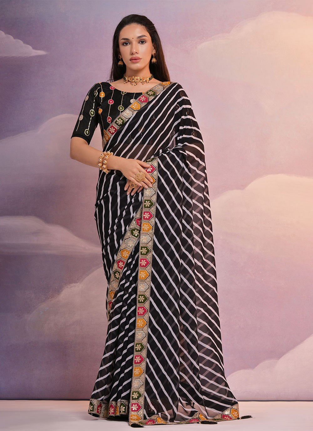 Trendy Border Work Georgette Saree - S4882