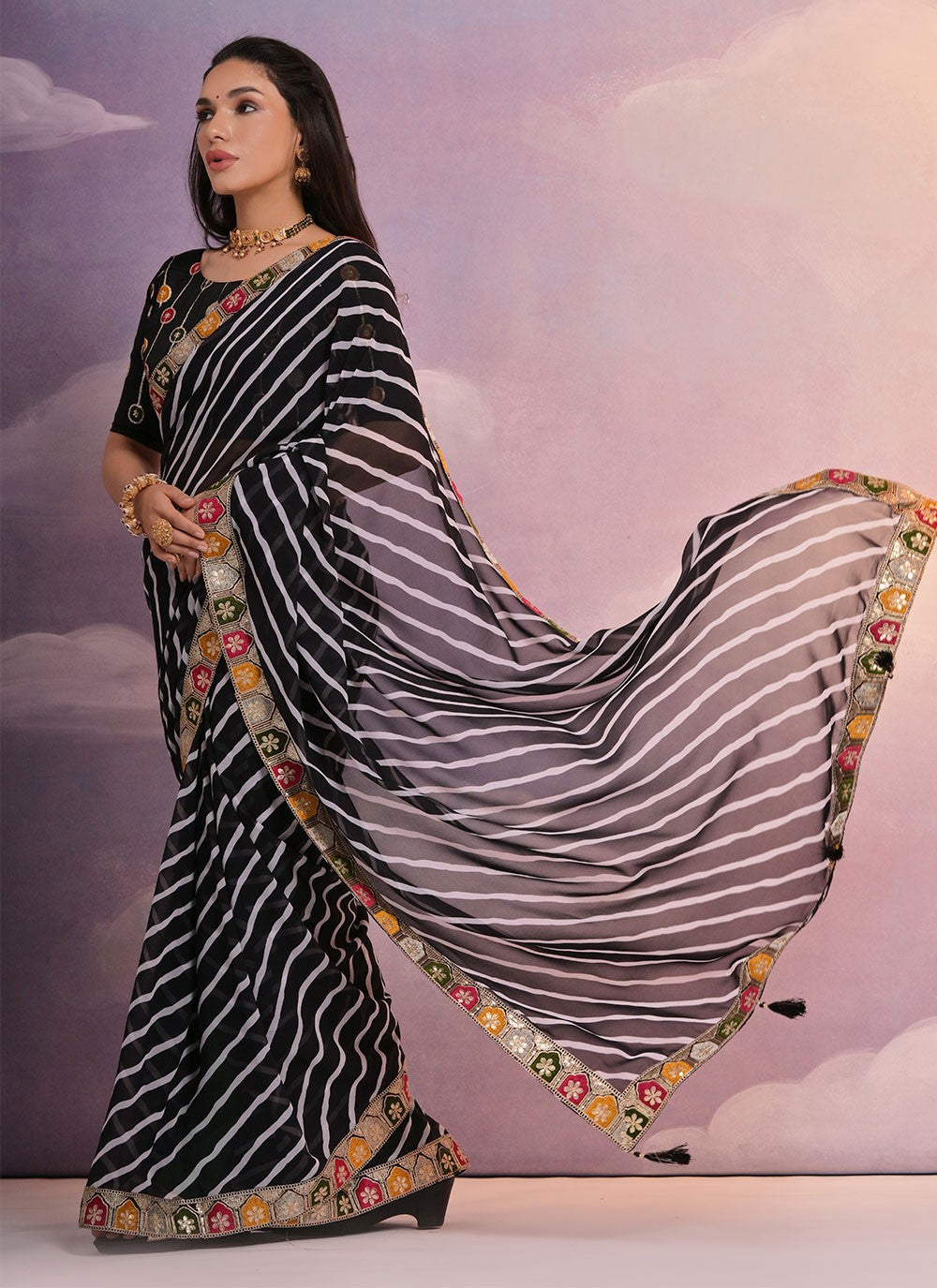 Trendy Border Work Georgette Saree - S4882