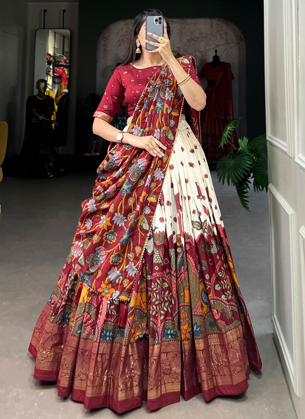 Border Work Tussar Silk A - Line Lehenga - L2319