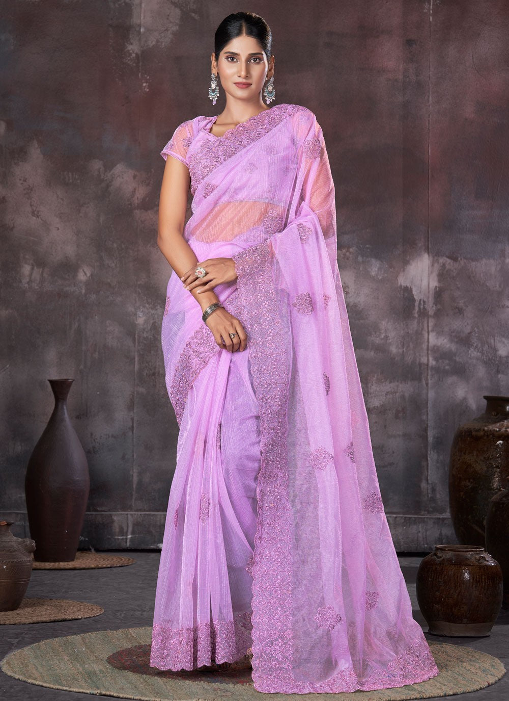 Classic Border Work Net, Organza Saree - S7536