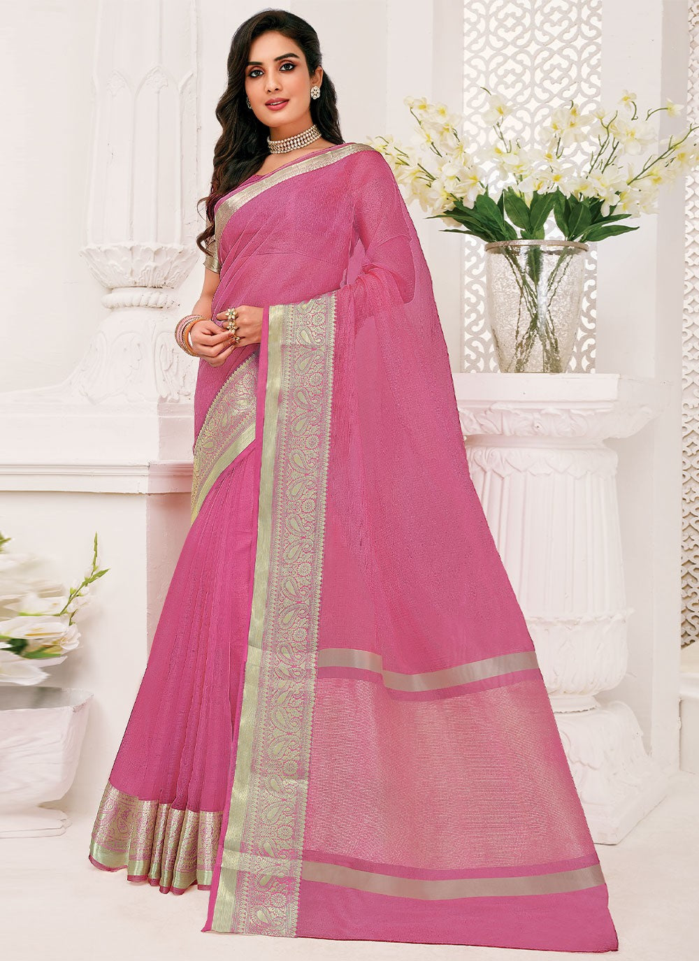 Classic Border Work Organza Saree - S1466