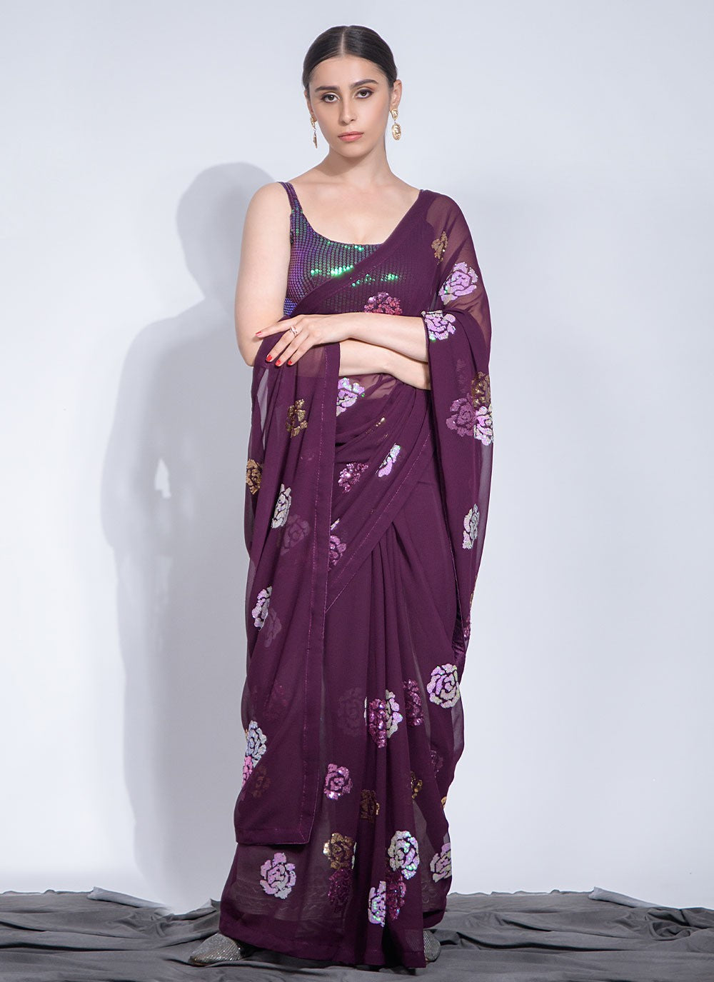 Contemporary Border Work Georgette Saree - S3096