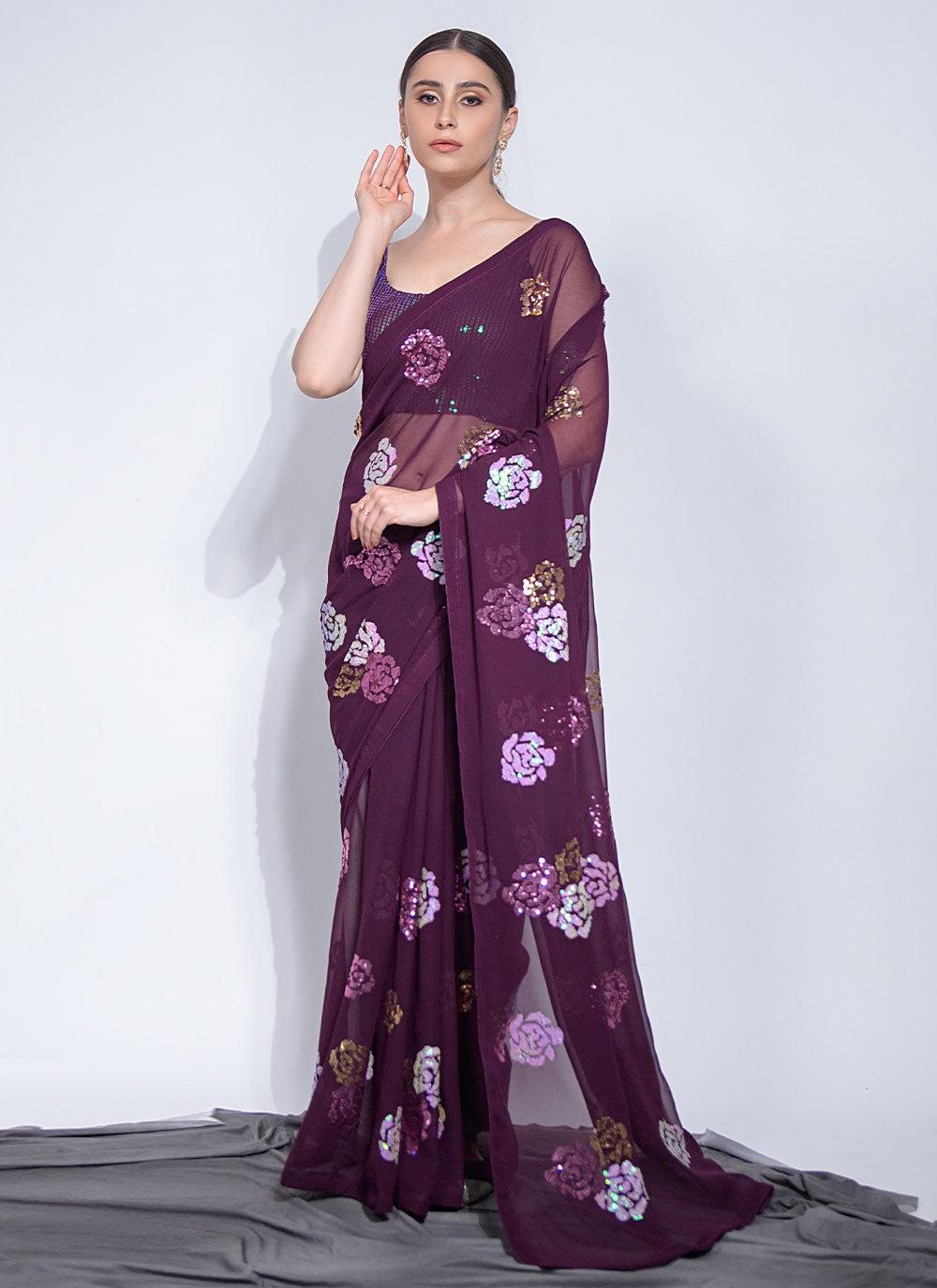 Contemporary Border Work Georgette Saree - S3096