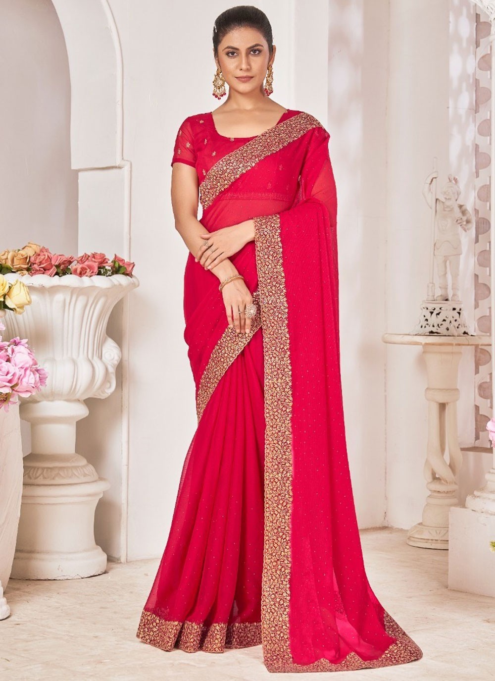 Classic Border Work Chiffon Saree - S8261