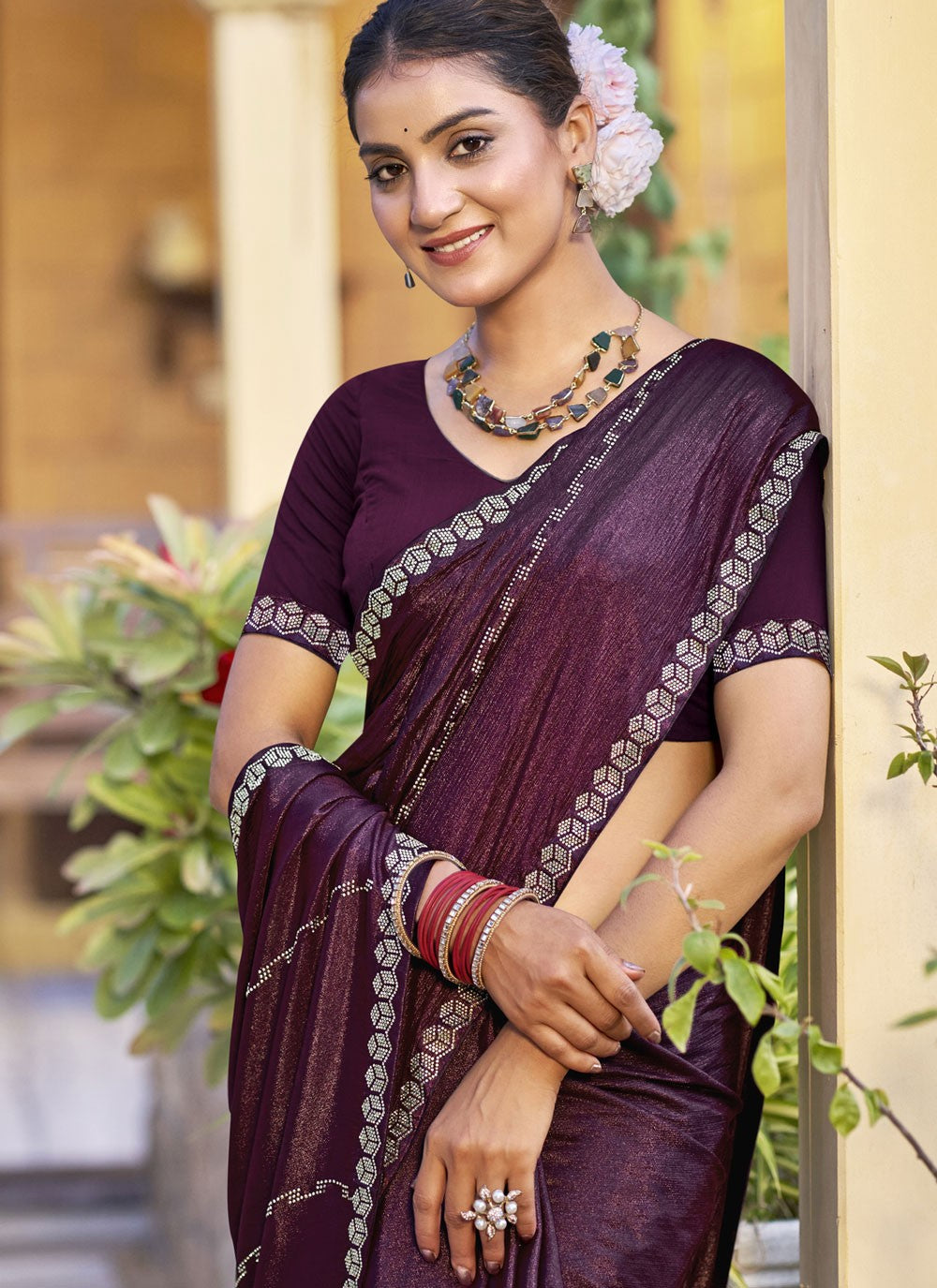 Classic Border Work Chiffon, Shimmer Saree - S9548