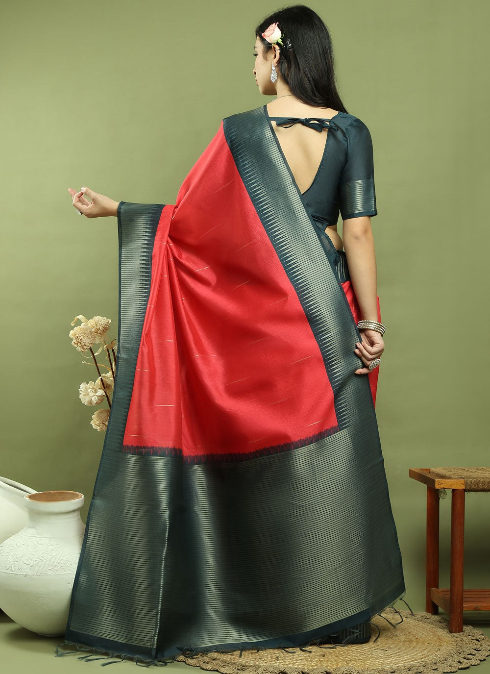 Classic Border Work Silk Blend Saree - S9786