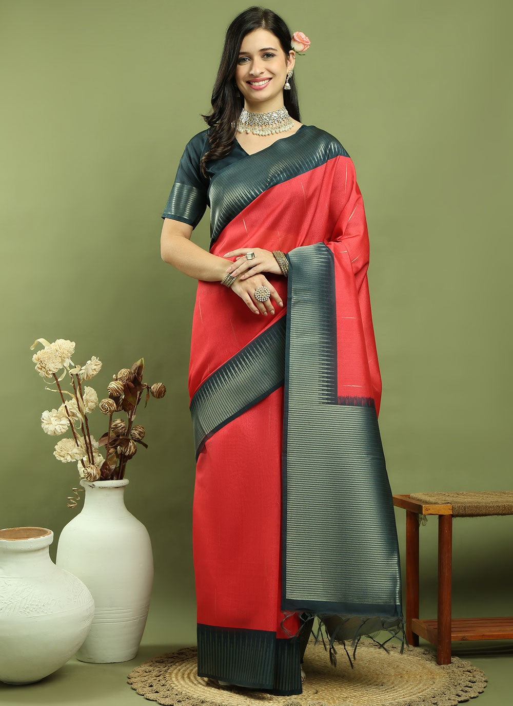 Classic Border Work Silk Blend Saree - S9786