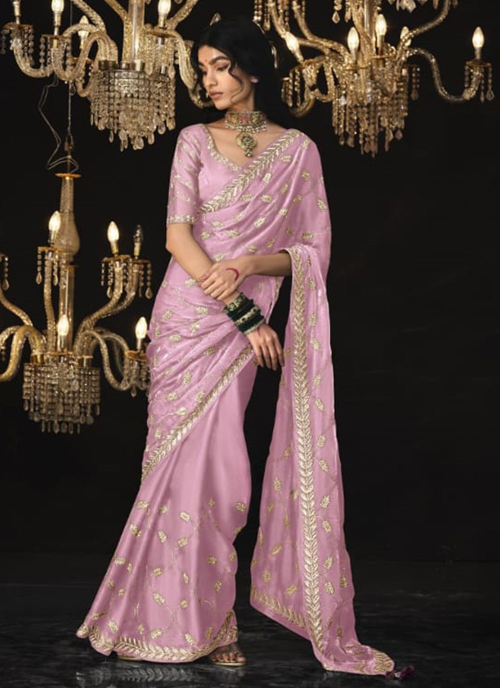 Classic Border Work Silk, Tissue Saree - S6590