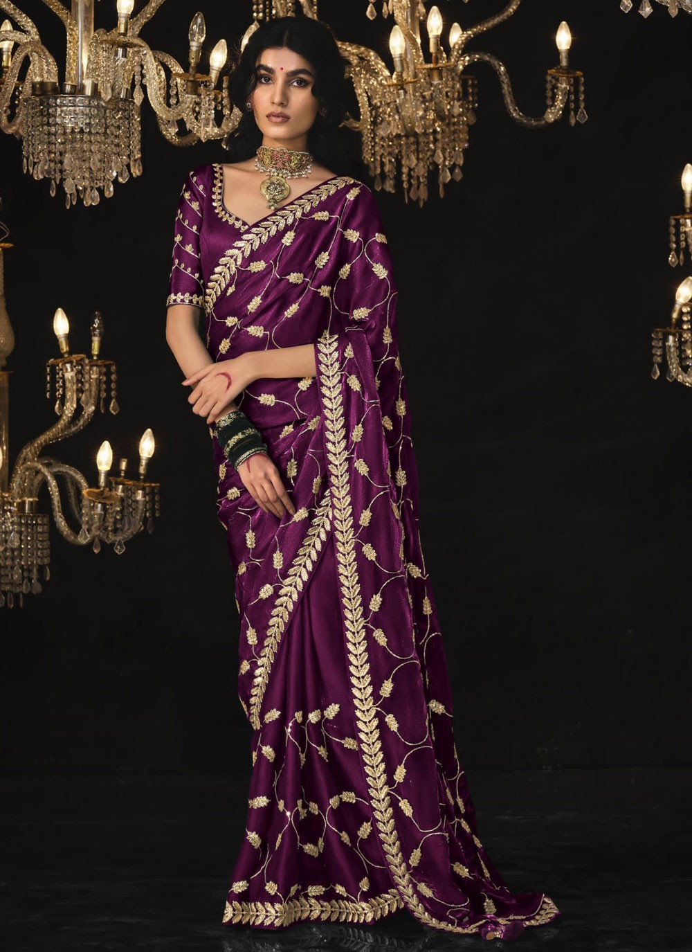 Classic Border Work Silk, Tissue Saree - S6590