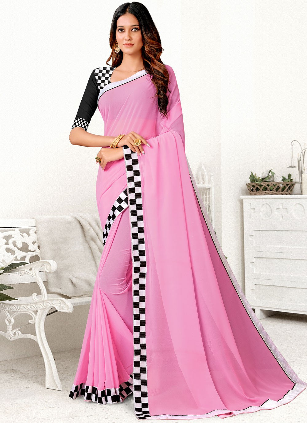 Classic Border Work Georgette Saree - S2919