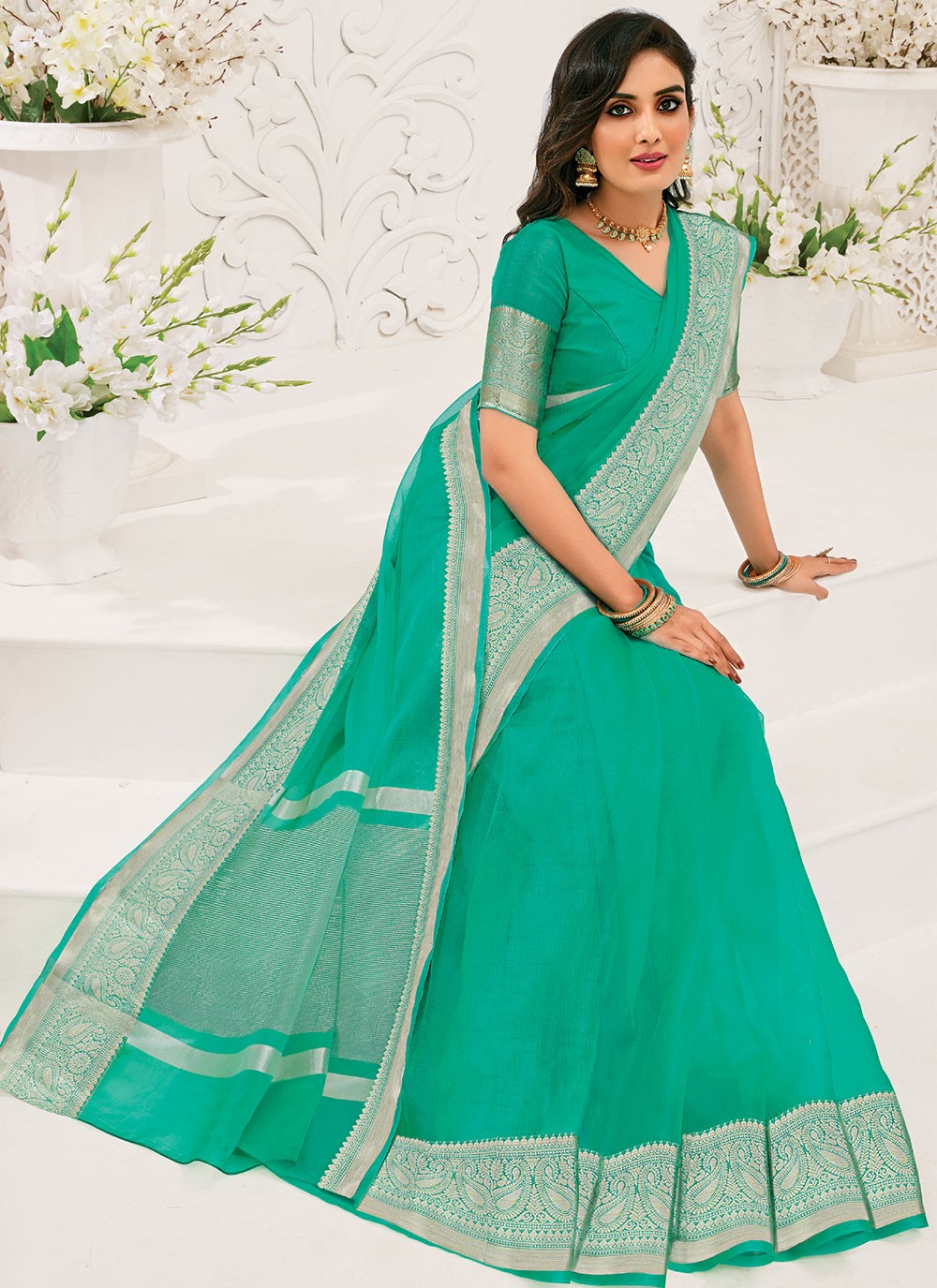 Classic Border Work Organza Saree - S1466