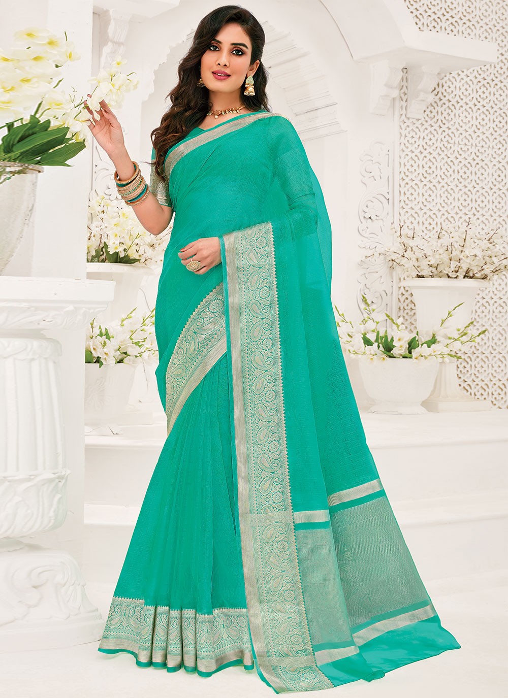 Classic Border Work Organza Saree - S1466