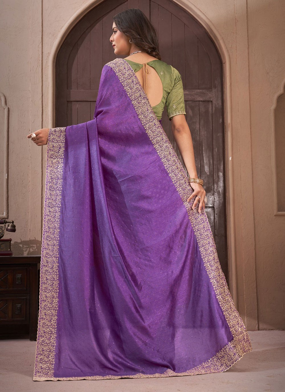 Classic Border Work Vichitra Silk Saree - S5681