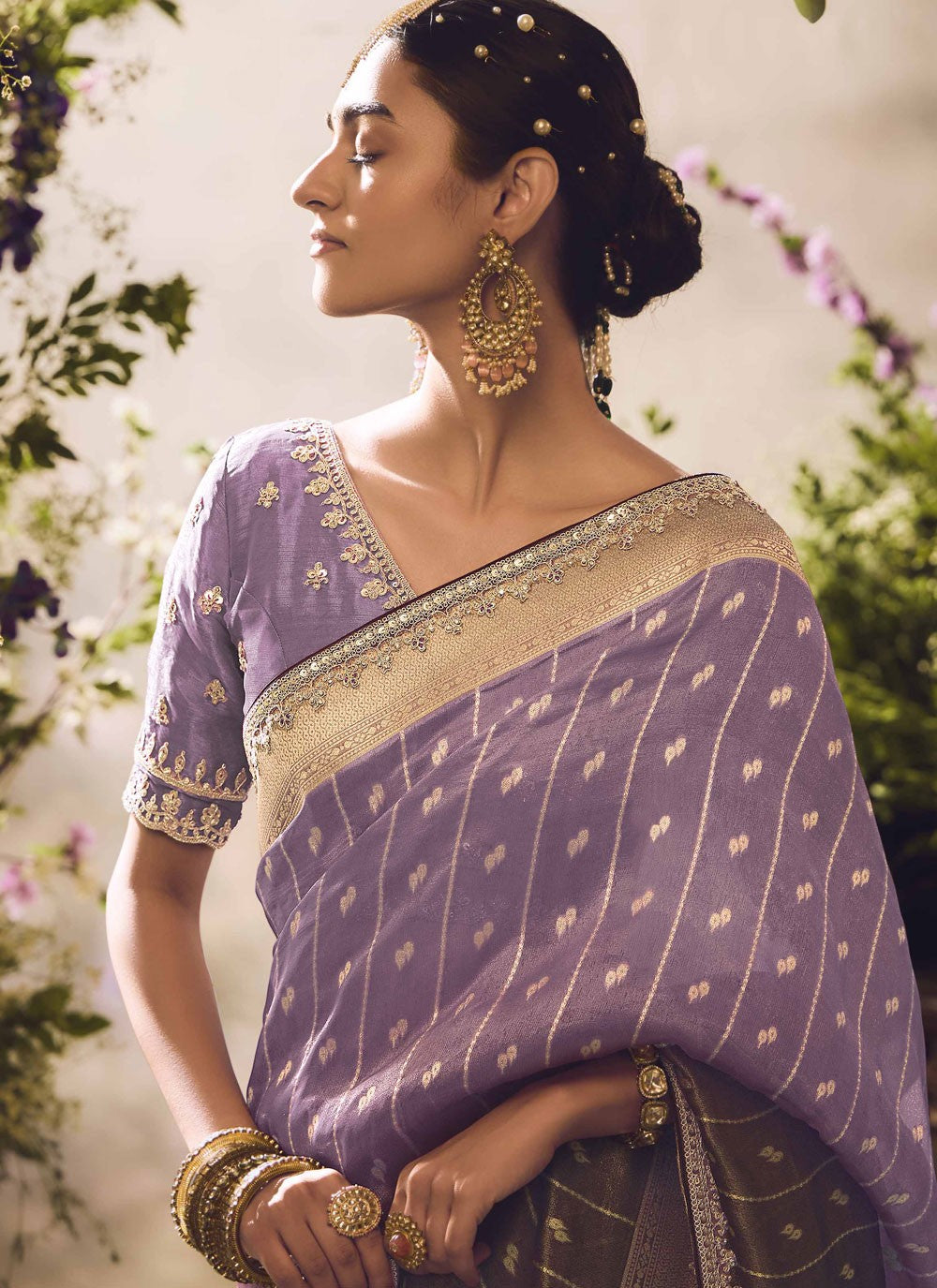 Classic Border Work Silk Purple Saree - S11268