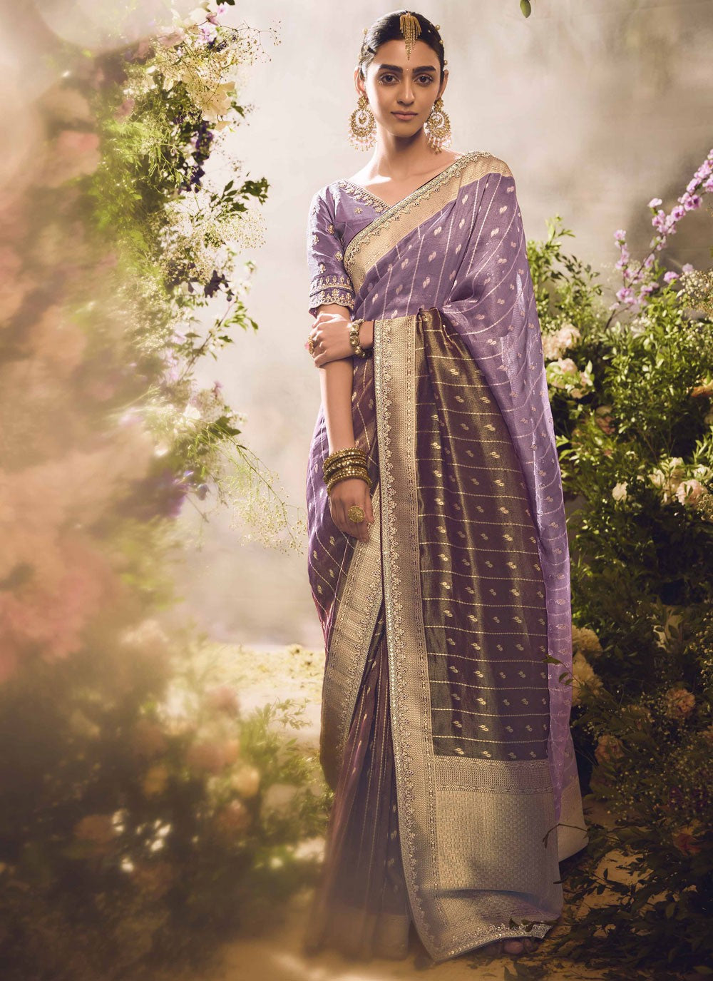 Classic Border Work Silk Purple Saree - S11268