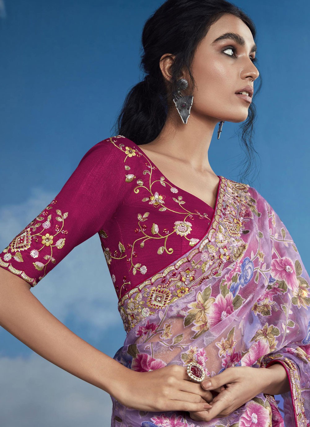 Classic Embroidered Brasso Saree - S8774