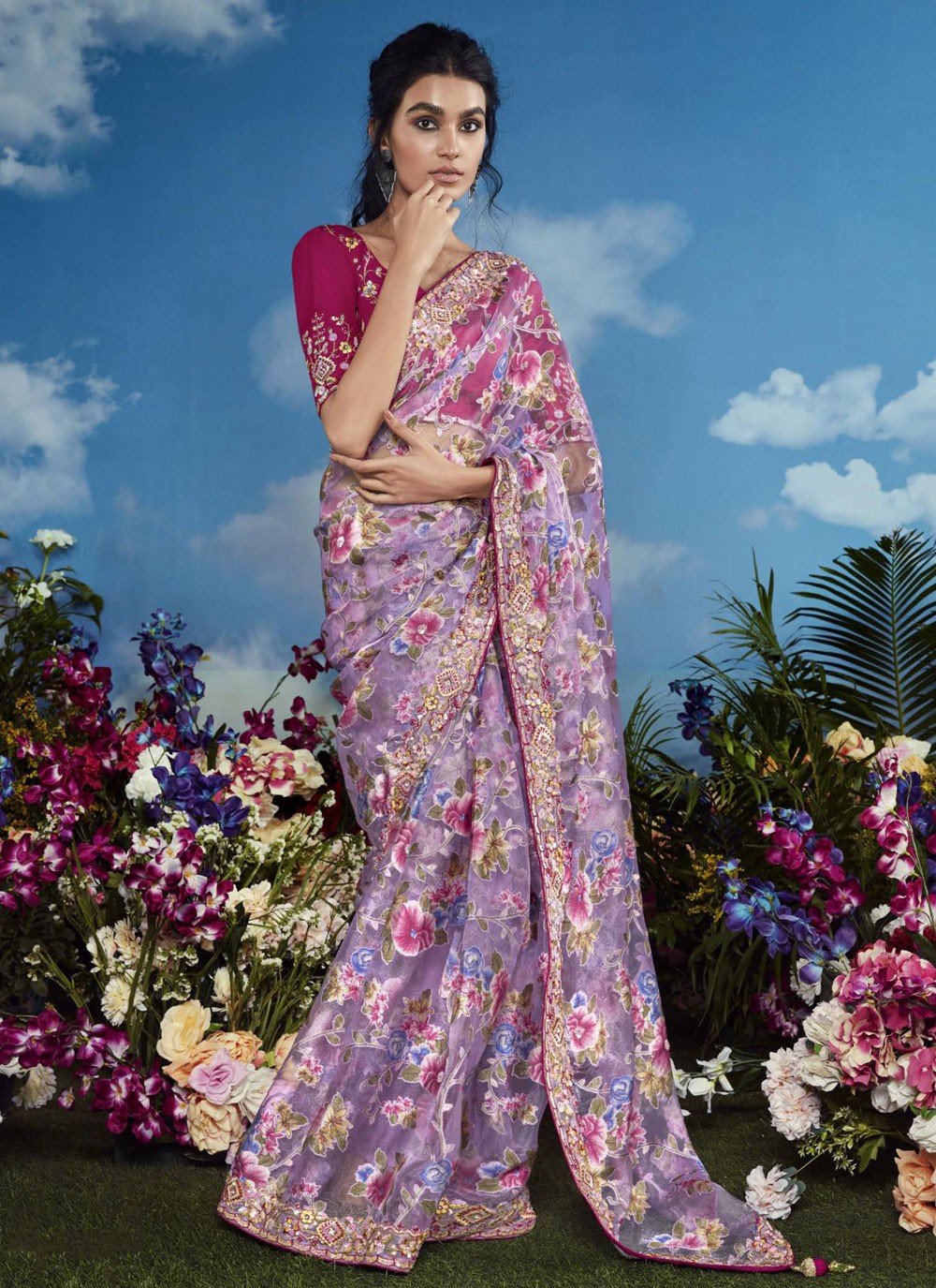 Classic Embroidered Brasso Saree - S8774