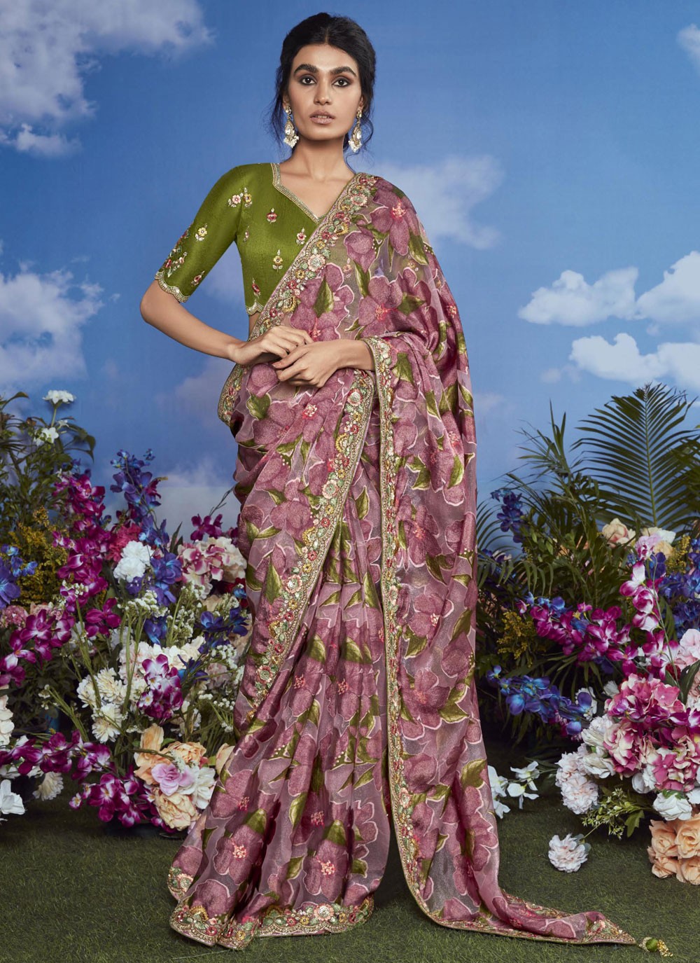 Classic Embroidered Brasso Saree - S8774