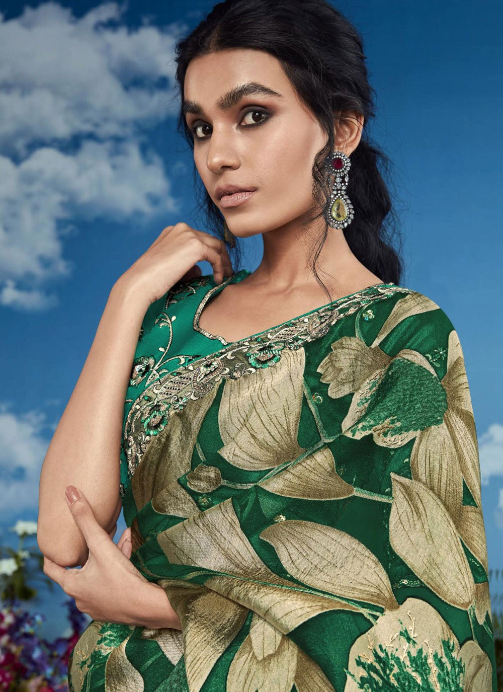 Classic Embroidered Brasso Saree - S8774