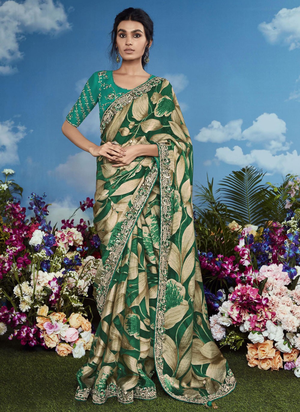 Classic Embroidered Brasso Saree - S8774