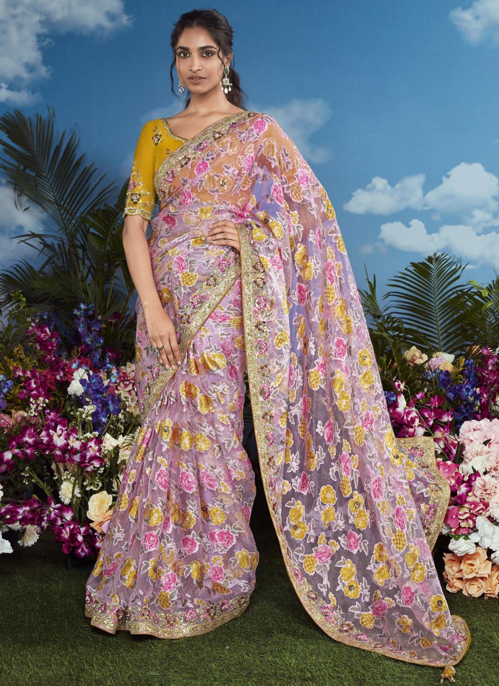 Classic Embroidered Brasso Saree - S8774