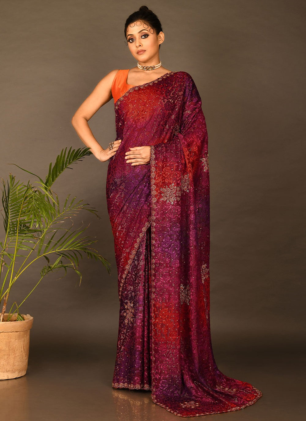 Trendy Embroidered Kanchipuram Silk Saree - S1707