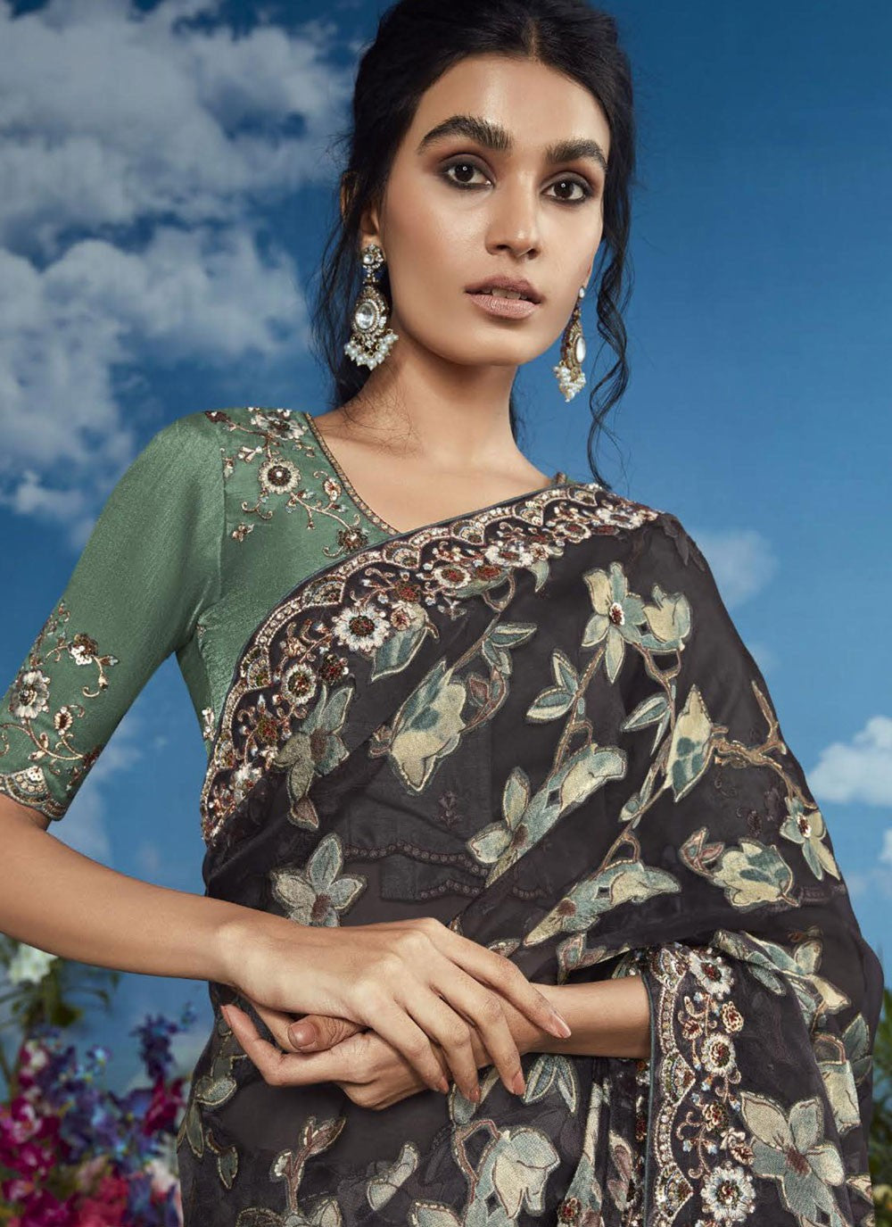 Classic Embroidered Brasso Saree - S8774