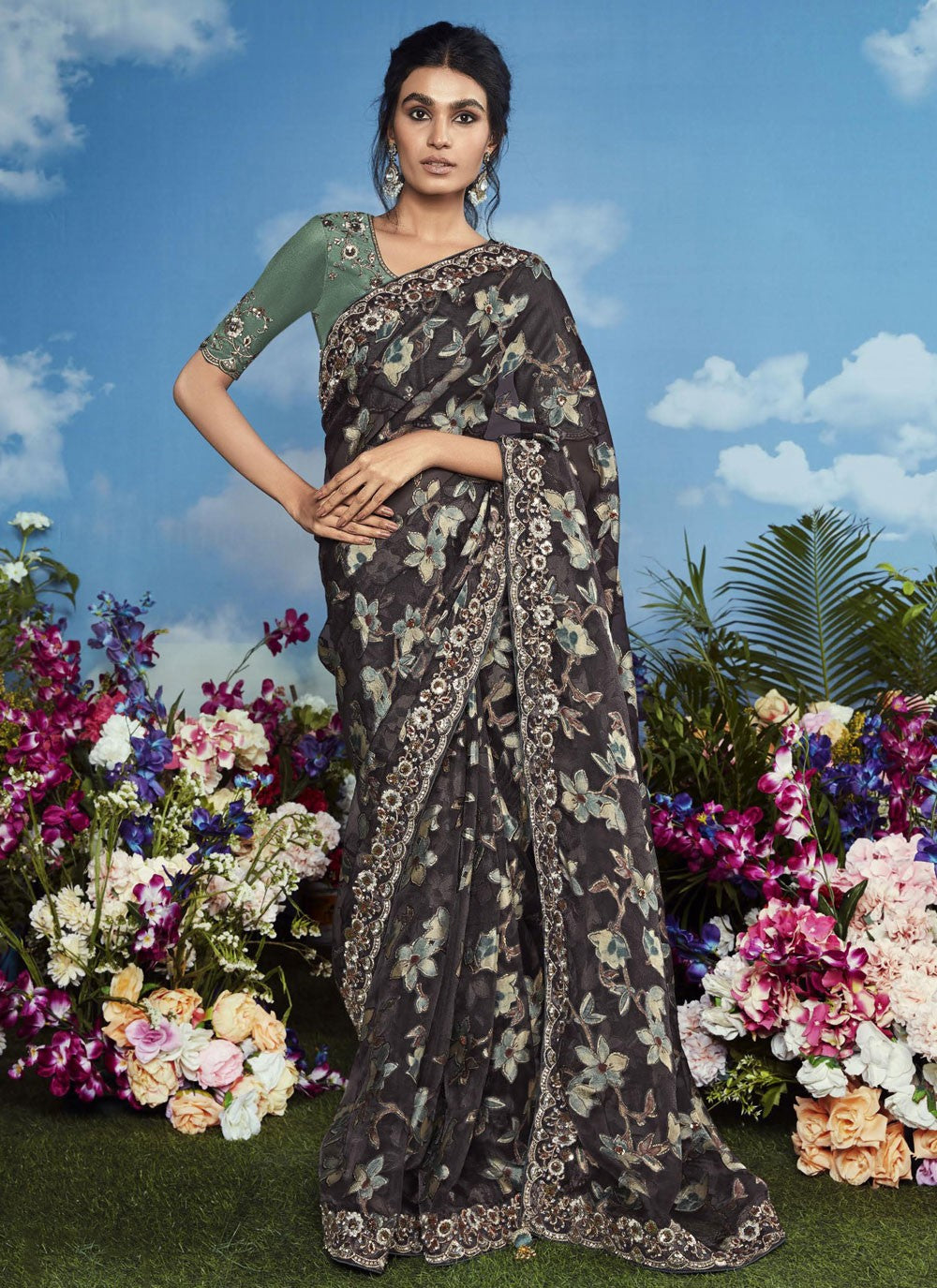 Classic Embroidered Brasso Saree - S8774