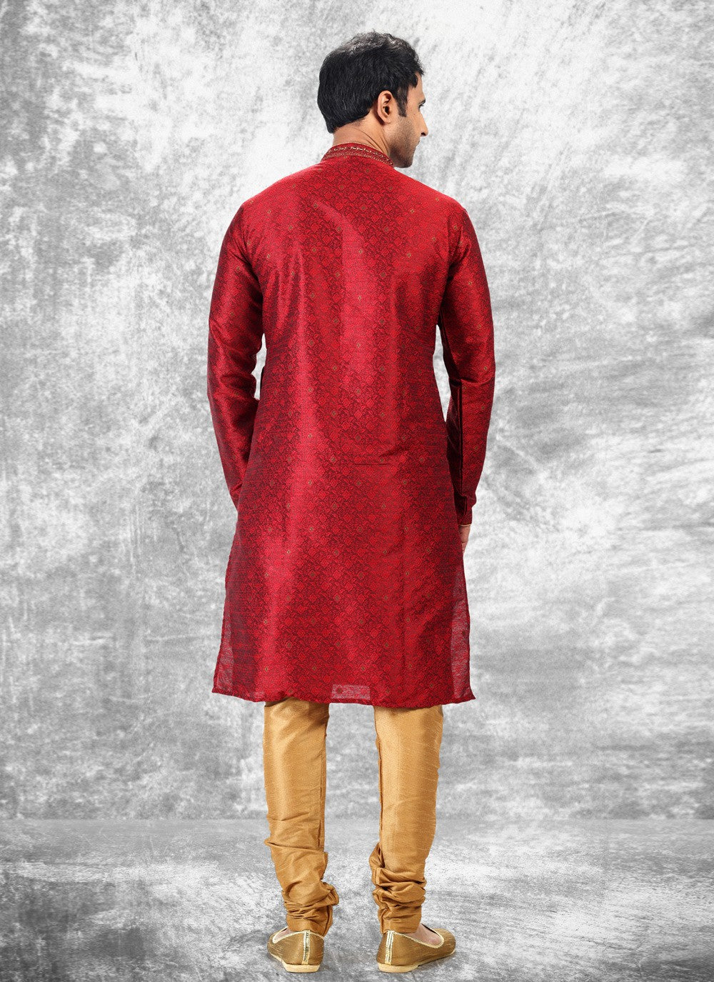 Fancy Work Brocade, Jacquard Silk Maroon Kurta Pyjama - M4849