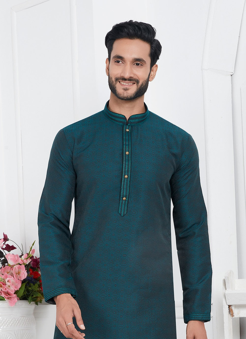 Pintex Brocade, Jacquard Silk Rama Kurta Pyjama - M7773