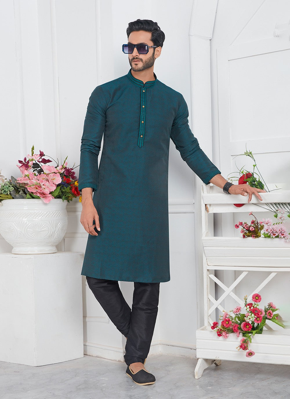 Pintex Brocade, Jacquard Silk Rama Kurta Pyjama - M7773