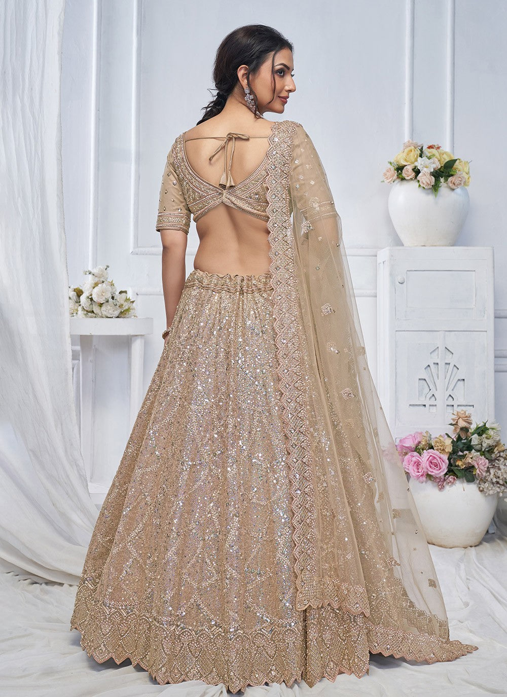 Embroidered Net Lehenga - L3176