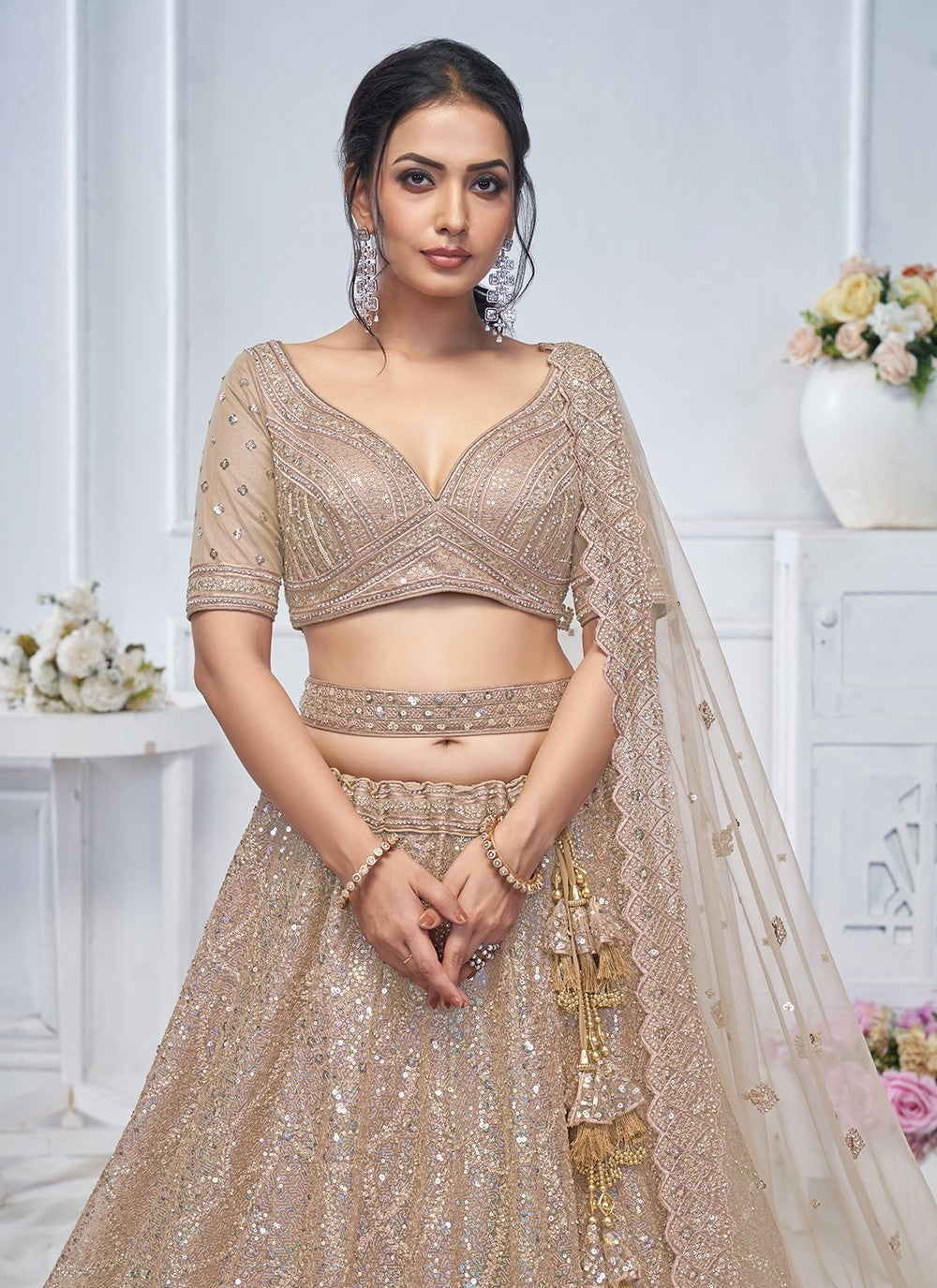 Embroidered Net Lehenga - L3176