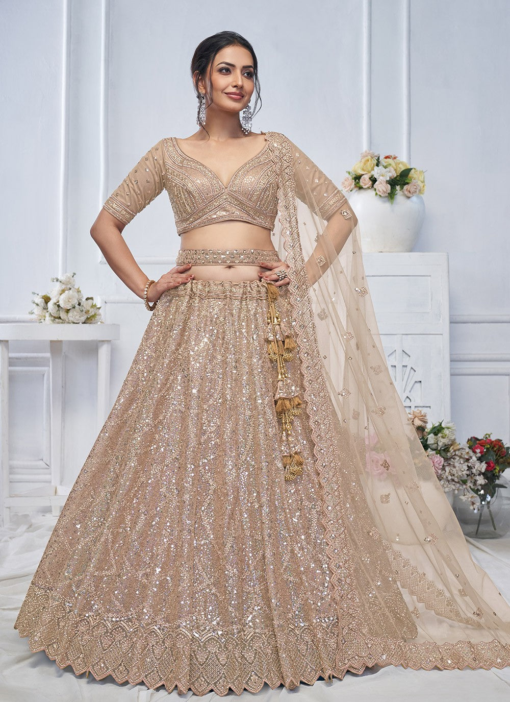 Embroidered Net Lehenga - L3176