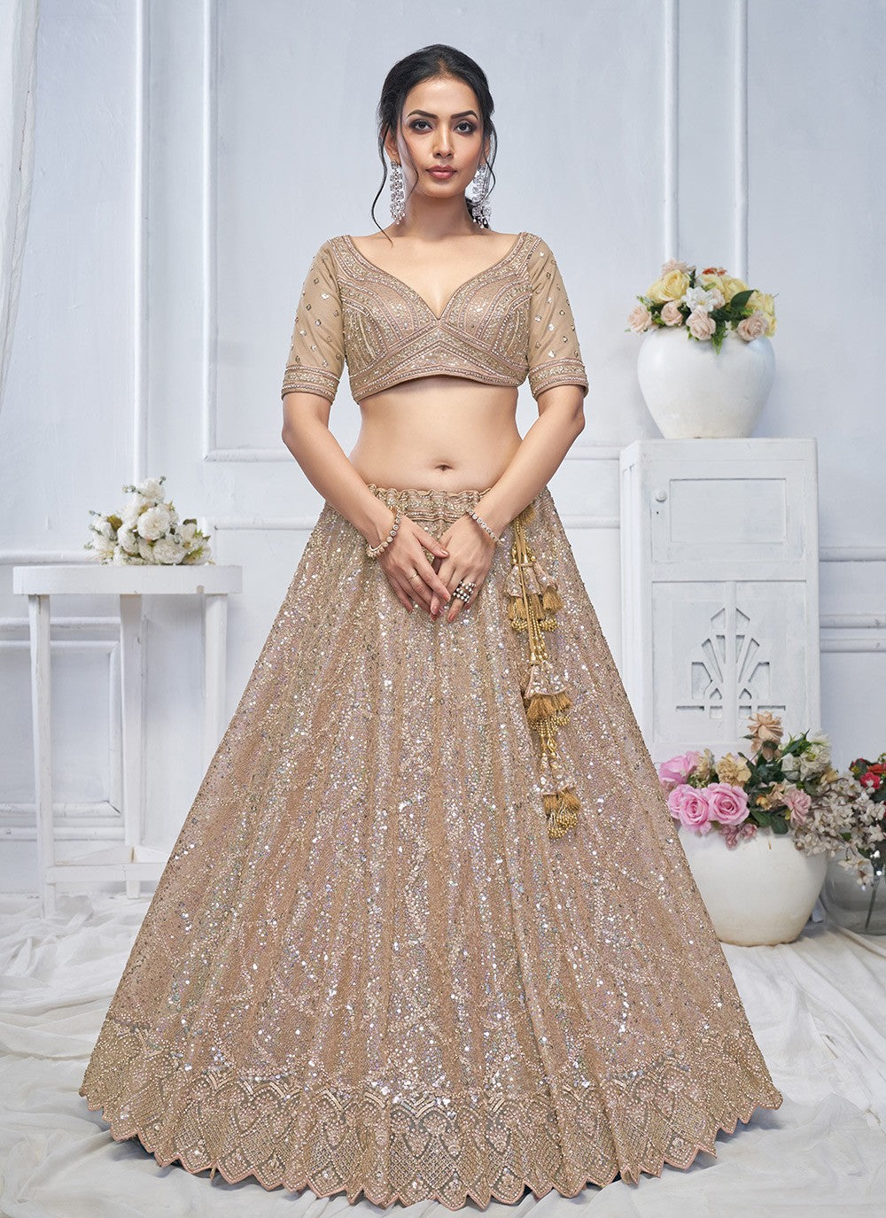 Embroidered Net Lehenga - L3176