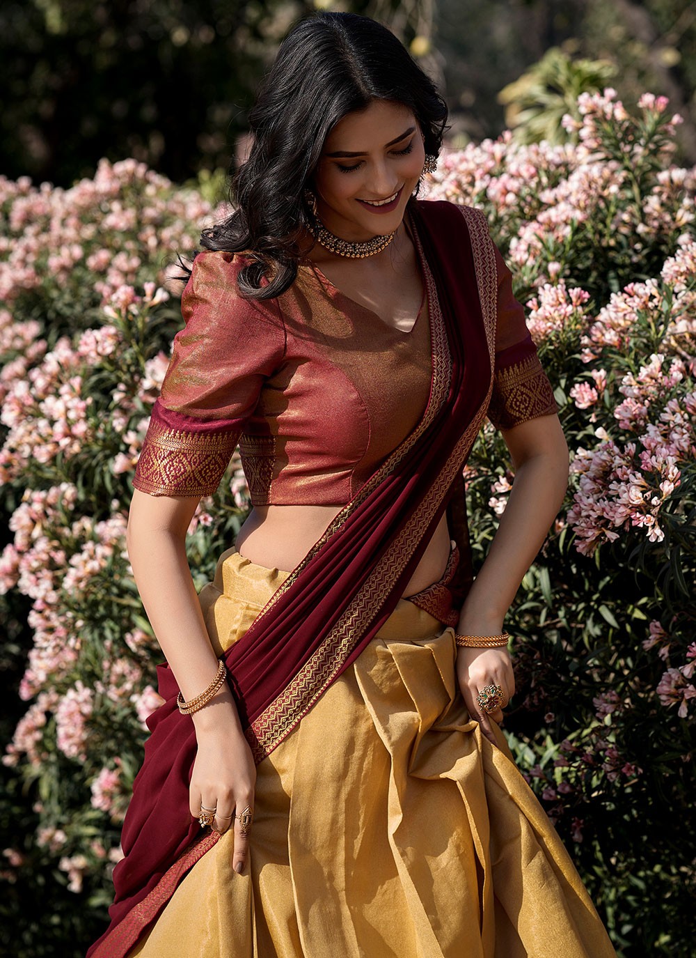 Weaving Zari Kanchipuram Silk A - Line Lehenga - L1774