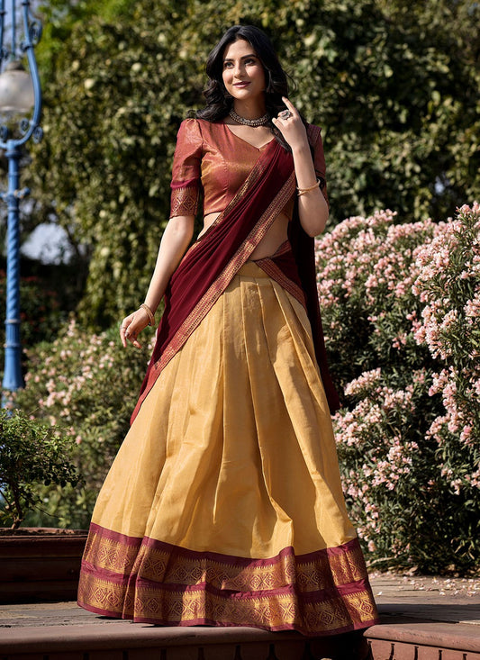 Weaving Zari Kanchipuram Silk A - Line Lehenga - L1774