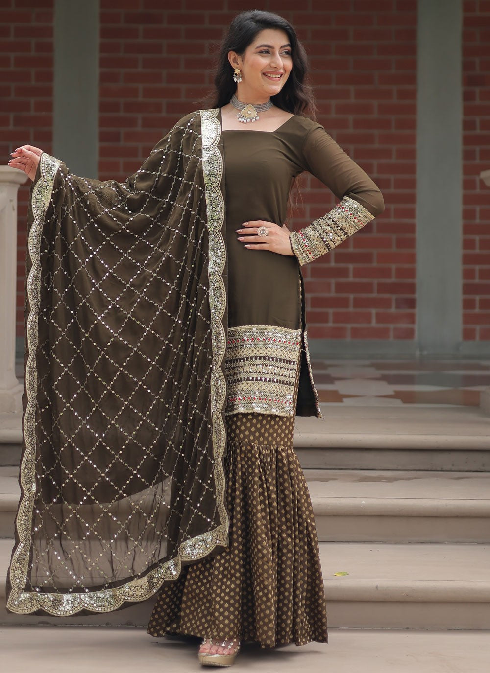 Embroidered Faux Georgette Salwar Suit - T4401